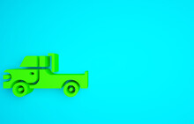 Green Pickup Truck Icon Isolated On Blue Background. Minimalism Concept. 3d Illustration 3D Render.