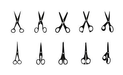 vector set of simple black scissors on white background