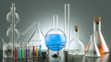 laboratory transparent glassware instruments. empty equipment for chemical lab in realistic style. b