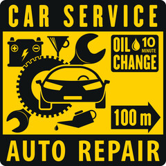 Wall Mural - Car repair service road sign. Vector illustration