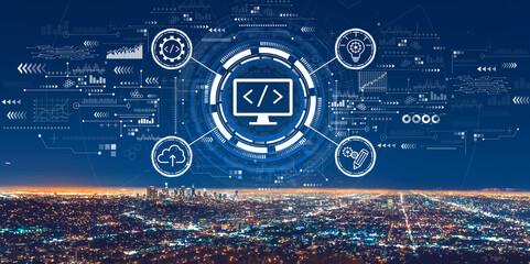 Wall Mural - Web development concept with downtown Los Angeles at night