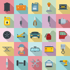 Auto mechanic icons set. Flat set of auto mechanic vector icons for web design