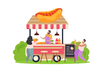 Sticker - Hot Dog Stall Illustration