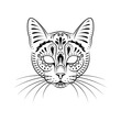 Decorative cat portrait on white background. Line art. Stencil art. Stylized cat face. Cat with whiskers.