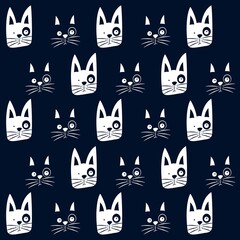 Illustration pattern cute cat with two colors with background for fashion design or others products.