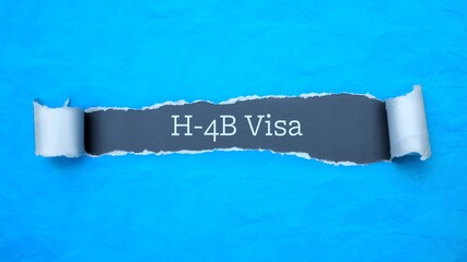 Wall Mural - H-4B Visa. Blue torn paper banner with text label. Word in gray hole.