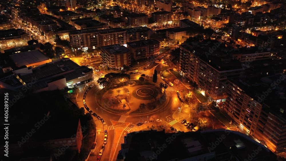 High Angle View Of Illuminated Street Amidst Buildings In City - obrazy, fototapety, plakaty 