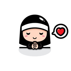 cute nun character design is praying