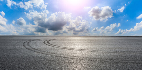 Empty asphalt road and blue sky with white clouds.Road background.