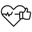 Heartbeat with thumbs up denoting concept of good heart health icon