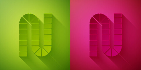 Poster - Paper cut Board game icon isolated on green and pink background. Paper art style. Vector.