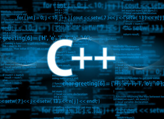c++ code on dark background and c++ tag. c++ programing language
