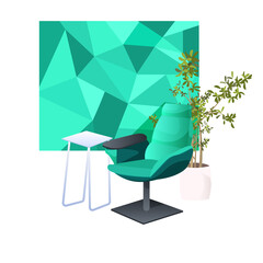 Wall Mural - armchair desk and potted plant isolated on white background vector illustration