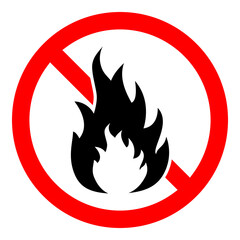 Wall Mural - Stop bonfire icon. No fire icon. Red ban of flame sign. Vector illustration
