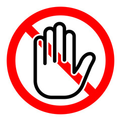 Wall Mural - Stop or ban red round sign with hand icon. Touch with hands is prohibited