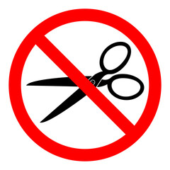 Poster - stop or ban red round sign with scissors icon. scissors is prohibited