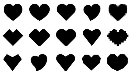 Wall Mural - heart icons set. black heart icons in flat design. vector illustration.
