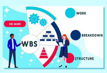 Vector website design template . WBS - Work Breakdown Structure acronym. business concept background. illustration for website banner, marketing materials, business presentation, online advertising.