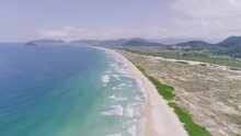 Aerial View Of Joaquina Beach, Florianópolis, Brazil. Praia Da Joaquina. 4K.