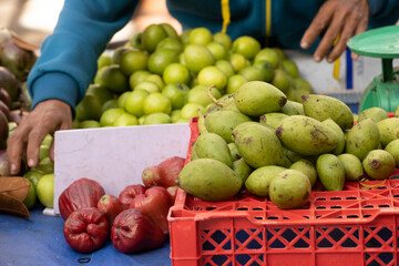 fruit vendor sells exotic Vietnamese and Southeast Asian fruits