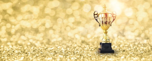 Wall Mural - 1st champion award, the best prize and winner concept, championship cup or winner trophy on golden f