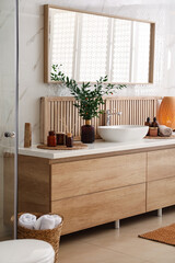 Canvas Print - Modern bathroom interior with stylish mirror and vessel sink