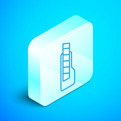 Poster - Isometric line Stationery knife icon isolated on blue background. Office paper cutter. Silver square button. Vector.