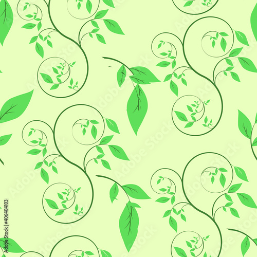 緑の葉っぱと蔦のシームレスパターン背景素材 拡大 Wall Mural Foolchico