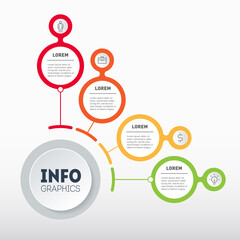 Wall Mural - Template of 4-steps diagram with options. Vector infographic of technology or education processes with 4 steps. Business presentation concept with four processes.