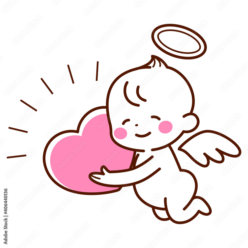 ハートを持つ天使 かわいい イラスト ベクター Wall Mural 朋子 渡辺