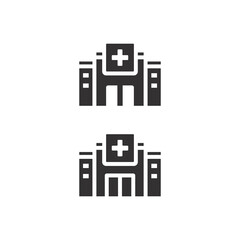 Hospital building black vector icon. Medical cross with clinic simple glyph symbol.