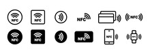 Nfc icon set. Wireless payment. Contactless cashless society icon. Vector on isolated white background. EPS 10