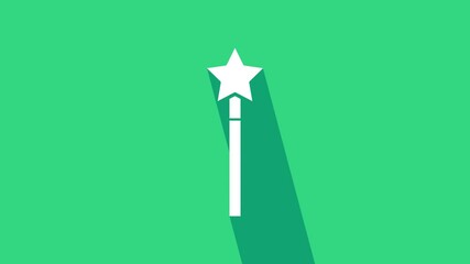 Sticker - White Magic wand icon isolated on green background. Star shape magic accessory. Magical power. 4K Video motion graphic animation.