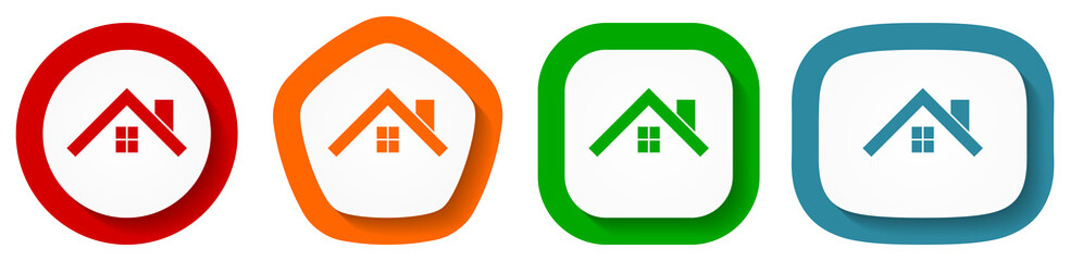 Fototapete - House, roof and window vector icon set, flat design home buttons on white background