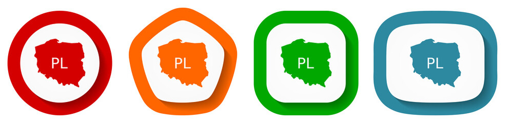 Leinwandbilder - Map of Poland vector icon set, flat design buttons on white background