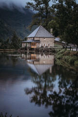 Sticker - reflections of water mill in somiedo national park