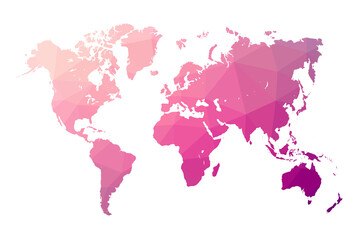 Sticker - Low poly map of world. World map made of triangles. Pink polygonal shape vector illustration on white background. Vector illustration eps 10.