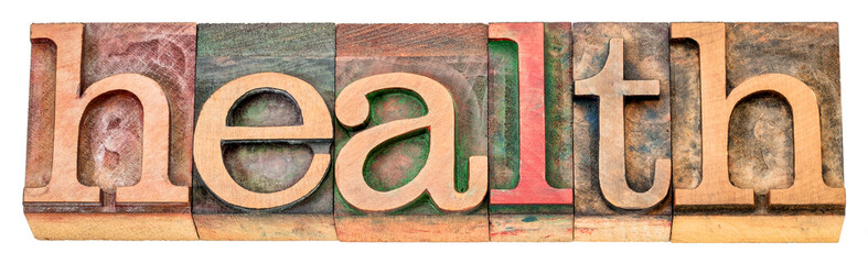 Canvas Print - health - isolated word in letterpress wood type, wellness and well-being concept