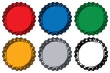 Various Metal Caps For Bottles. Set Of Vector Color Illustrations. Template For Logo Design, Corporate Style, Business Card, Poster, Website
