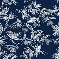 Wall Mural - Illustration pattern leaves in navy background for fashion design or other products