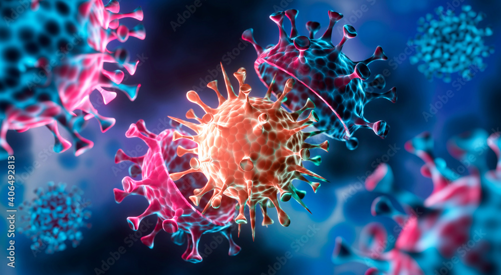Coronavirus with Mutation - 3D visualization - obrazy, fototapety, plakaty 