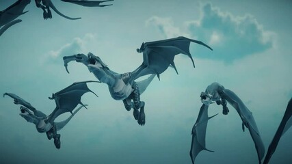 Wall Mural - flying Wyvern Dragons In Air 4k. High quality 4k footage