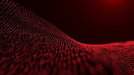 Wall Mural - abstract digital field with random red particles. wavy motion graphic background with camera movemen