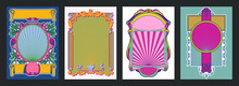 Decorative Frames, Borders, Backgrounds For Posters, Covers Retro Style, Psychedelic Colors