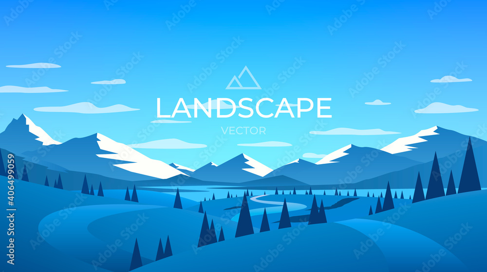 Winter mountains landscape. Nature ice background. Vector - obrazy, fototapety, plakaty 