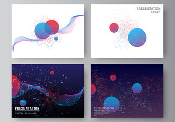 Wall Mural - Vector layout of the presentation slides design business template, multipurpose template for presentation brochure. Artificial intelligence, big data visualization. Quantum computer technology concept