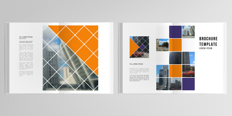 3d realistic vector layout of cover mockup templates for A4 bifold brochure, cover design, book, magazine, brochure cover. Abstract design project in geometric style with squares and place for a photo