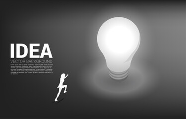 Poster - Silhouette of businessman running to light bulb . Business Concept of creative idea and solution.