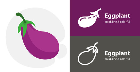 Wall Mural - eggplant flat icon, with eggplant simple, line icon