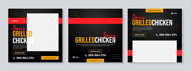 Wall Mural - Grilled Chicken Food or Restaurant Food Editable Social Media Post Template Banners for Digital Marketing. - Vector